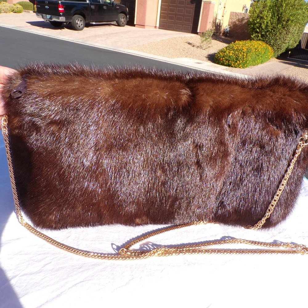 real dk brown MINK FUR cross body convertible clutch handbag purse, handmade
